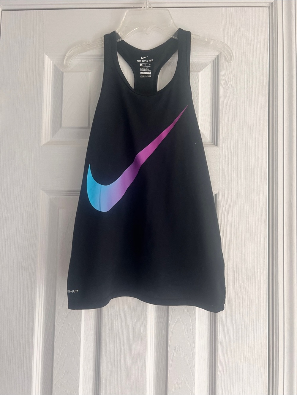 Nike Black Tank with Blue-to-Purple Gradient Swoosh